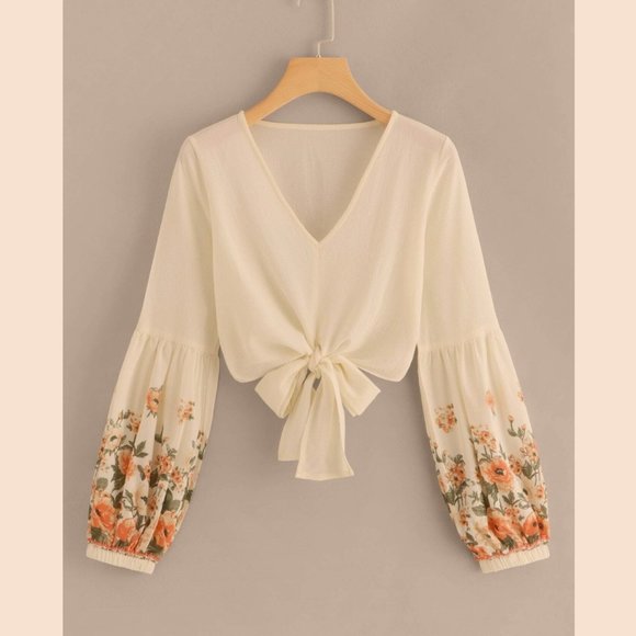 Floral Lightweight Tie Blouse - Picture 1 of 4